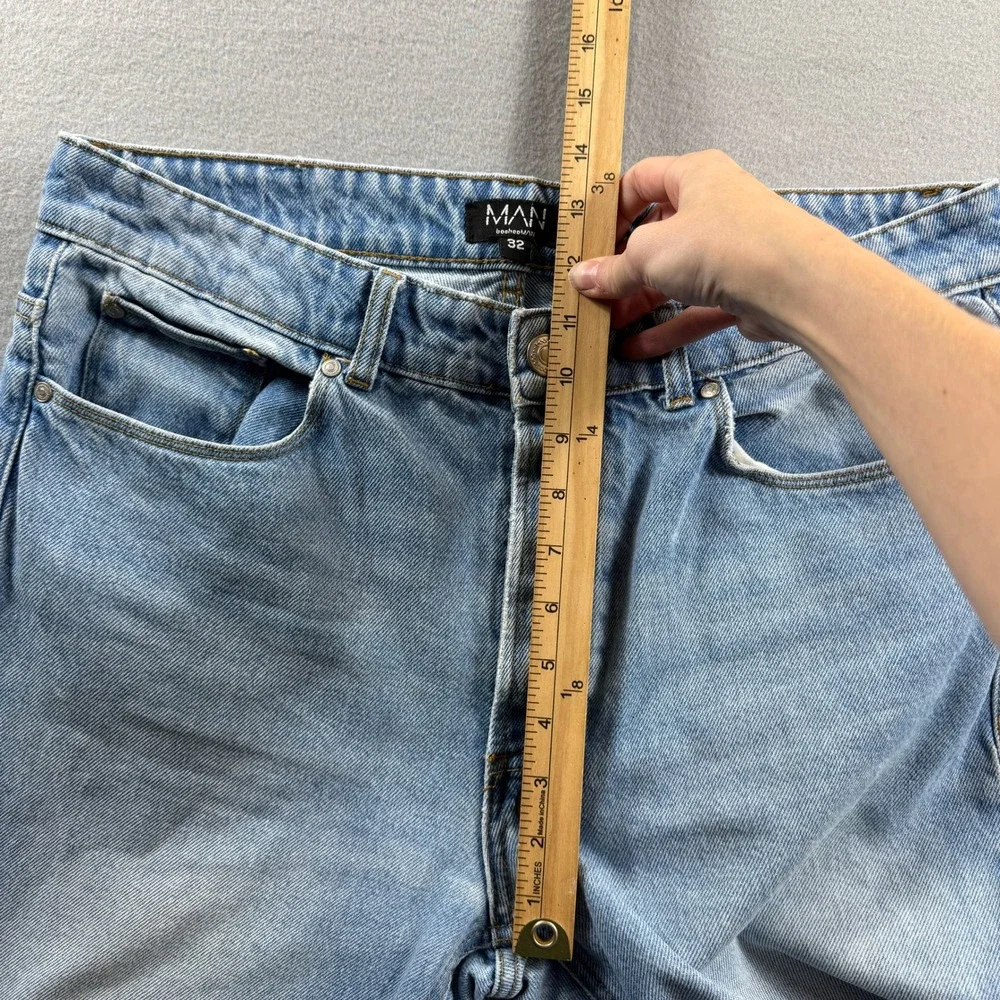 boohooMAN Jeans Mens 32x28‎ Light Blue Straight Leg Denim